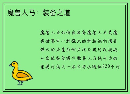 魔兽人马：装备之道